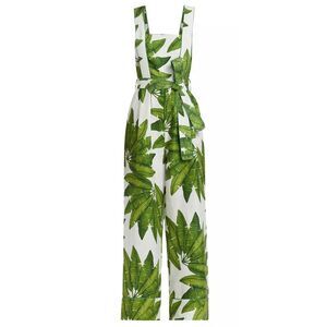 Farm Rio Womens Palm Fan Linen Jumpsuit X-Small Off-White - NWT $290